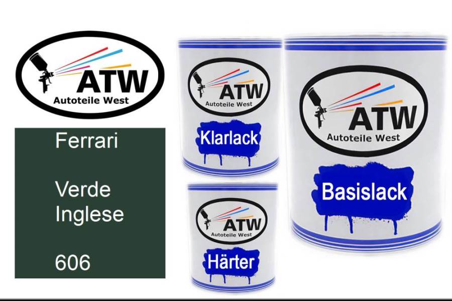 Ferrari, Verde Inglese, 606: 1L Lackdose + 1L Klarlack + 500ml Härter - Set, von ATW Autoteile West.